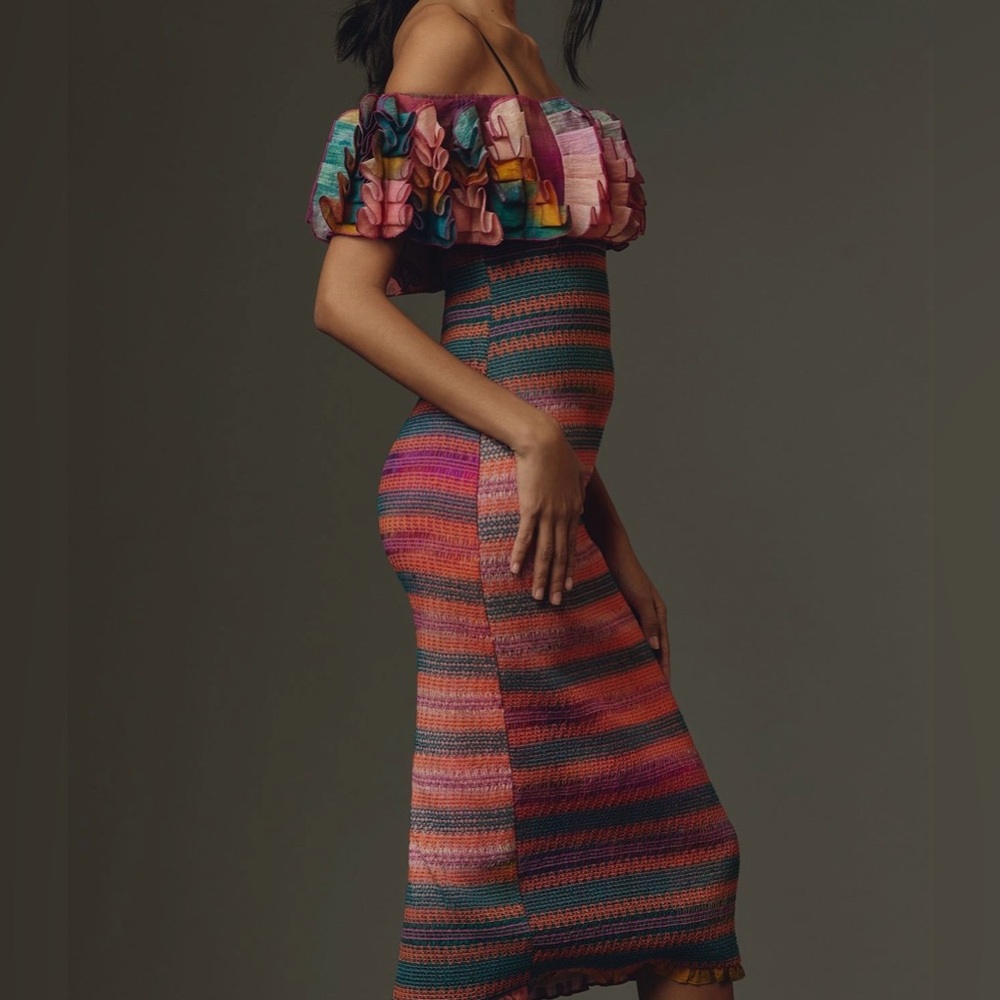 Hope for flowers Multicolor Striped Midi Dress in Pink, Orange & Green - Picture 4 of 7